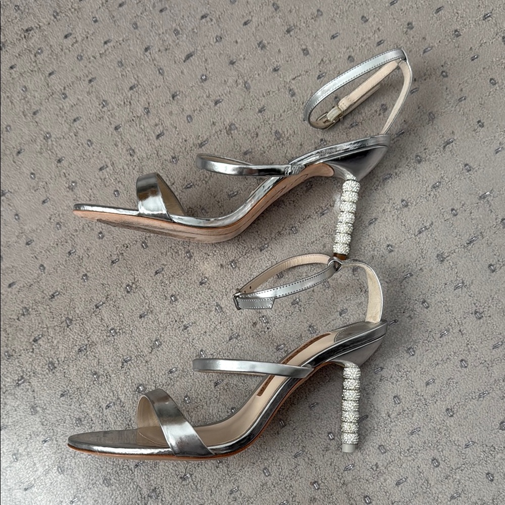 Sophia Webster Elegant Silver Strappy Heels Sandal, size 36.5, like new